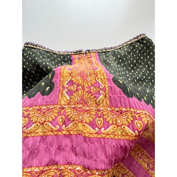ZARA Green Pink Printed Beaded Front Tie Mini Pareo Sarong Skirt, Size L - Picture 7 of 13